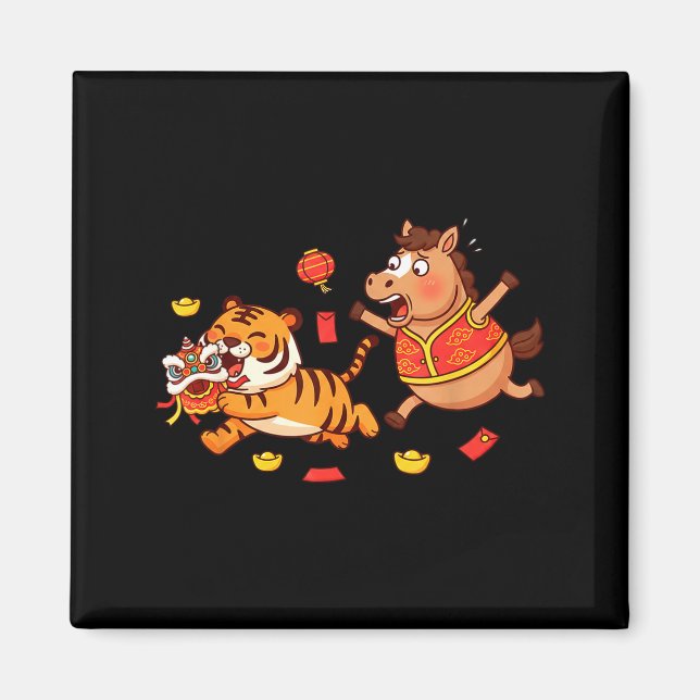 Chinesisches Pferd Lustiger Tiger Kinder Männer Fr Magnet (Vorne)