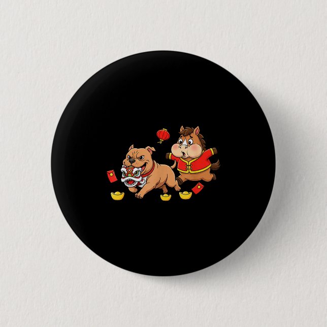 Chinesisches Pferd Pitbull Lustige Kinder Männer F Button (Vorderseite)