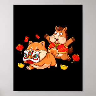 Chinesisches Pferd Pomeranian Kinder Männer Frauen Poster