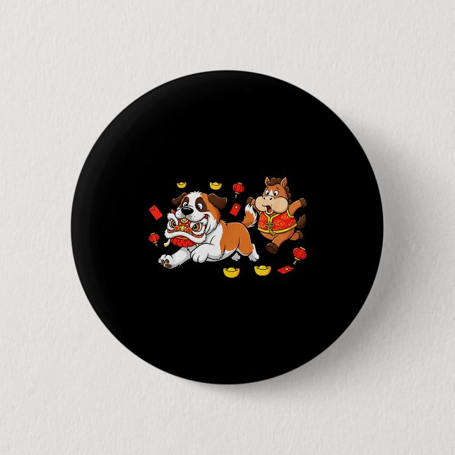 Chinesisches Pferd Saint Bernard Kinder Männer Fra Button (Vorderseite)