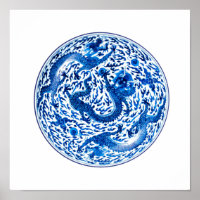 Chinesisches Plättchen, Kobalt-blaue Drachen