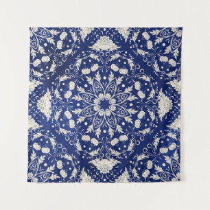 Chinesisches Porzellan: Blaue Wasserfarbe-Floral Wandteppich