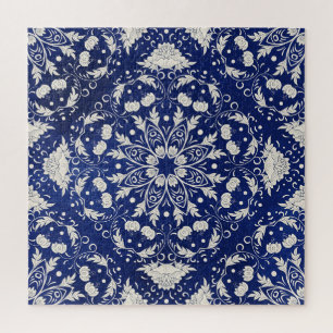 Chinesisches Porzellan: Blauer Wasserfarbenflor Puzzle