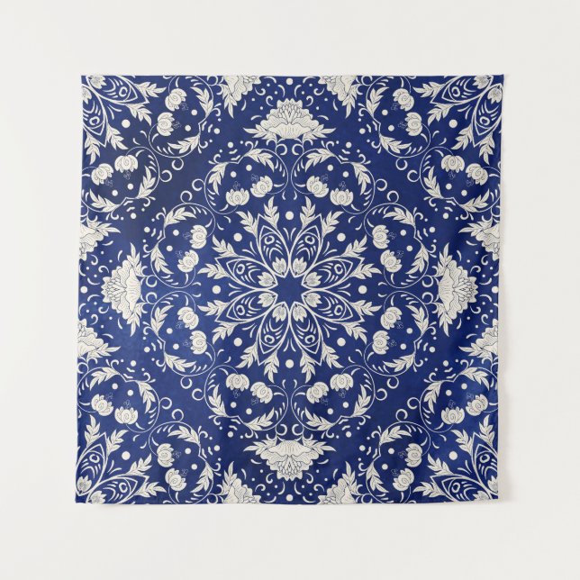 Chinesisches Porzellan: Blauer Wasserfarbenflor Wandteppich (Vorderseite)