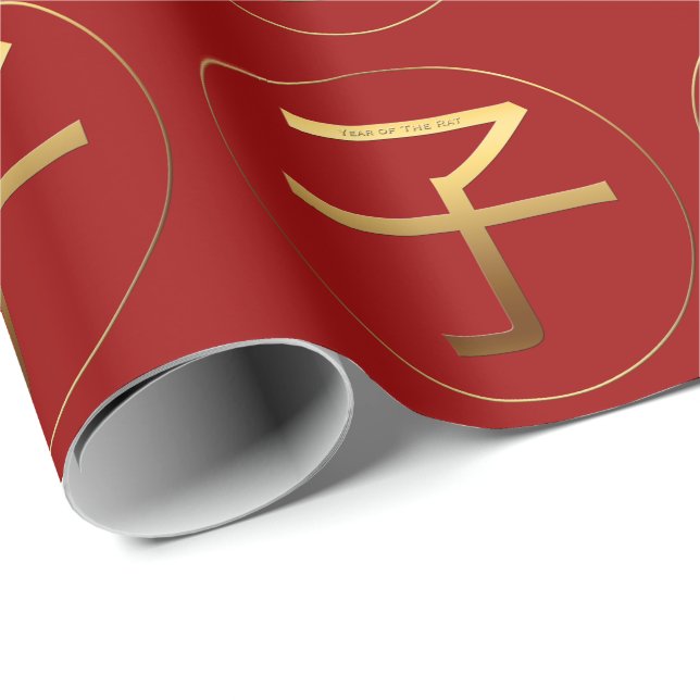 Chinesisches Rattenjahr Gold Ideogram Zodiac Birth Geschenkpapier (Rolleneckpunkt)