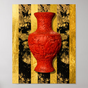 Chinesisches Red Vase Black Gold Poster