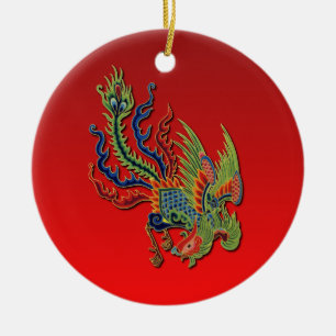 Chinesisches reiches Pfau-Tattoo-Design auf Rot Keramik Ornament