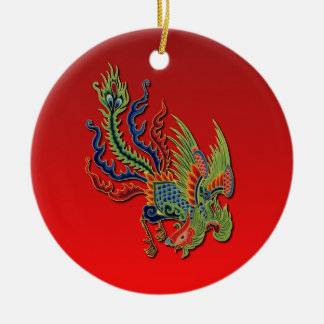 Chinesisches reiches Pfau-Tattoo-Design auf Rot Keramik Ornament