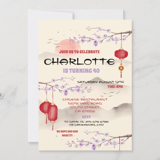 Chinesisches Restaurant für Geburtstagsfeier - Asi Einladung (Vorderseite)