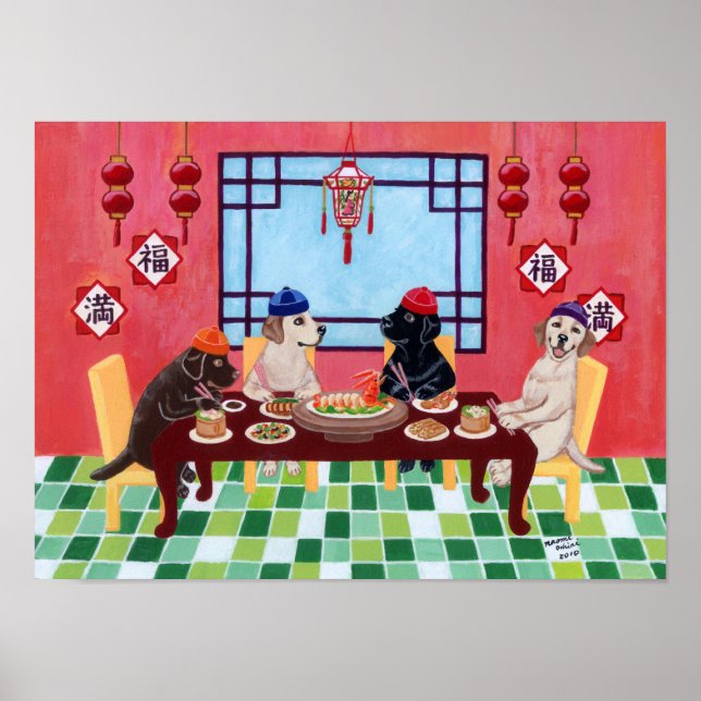 Chinesisches Restaurant Labradors Artwork Poster (Vorne)