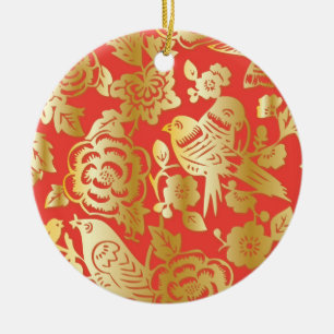 Chinesisches Rot-Gold-Porzellanmuster Keramikornament