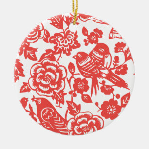 Chinesisches rotes Porzellan-Muster Keramik Ornament