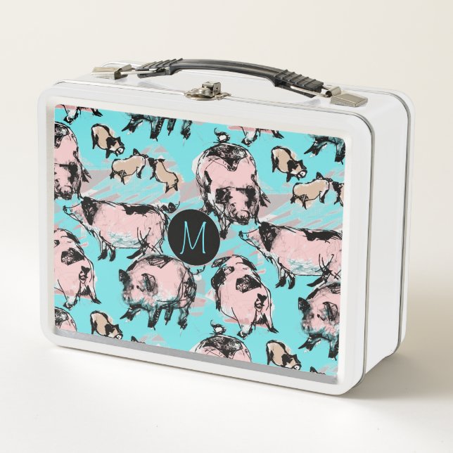 Chinesisches Schweinejahr 2019 Original Monogram B Metall Brotdose (Vorderseite)