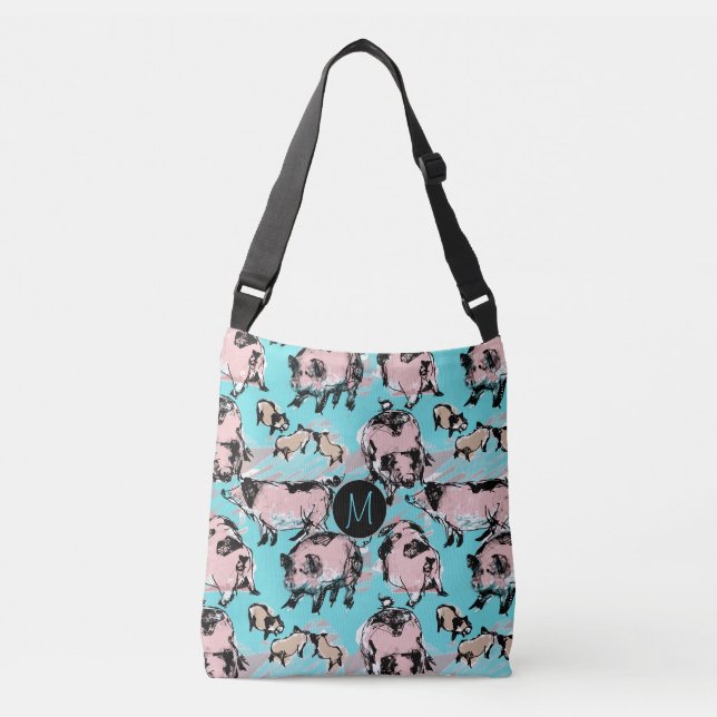 Chinesisches Schweinejahr 2019 Originale Monogramm Tragetaschen Mit Langen Trägern (Vorderseite)