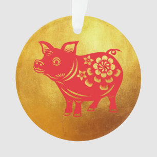 Chinesisches Schweinejahr Red Papercut Gold R Orna Ornament