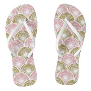 Chinesisches Semi-Wellenmuster in Rosa und Messing Flip Flops