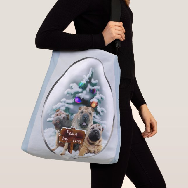 Chinesisches Shar-Pei Trio Weihnachten Tragetaschen Mit Langen Trägern (Von Nahem)