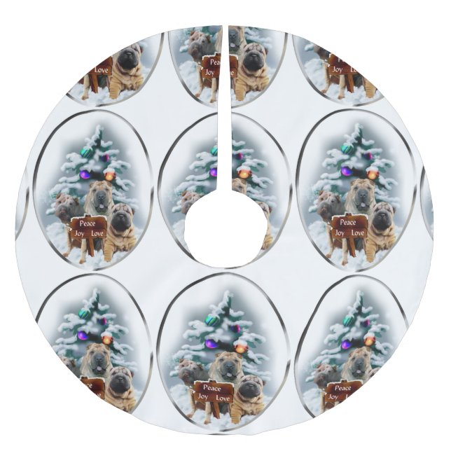 Chinesisches Shar-Pei-Weihnachtsfest Polyester Weihnachtsbaumdecke (Vorderseite)