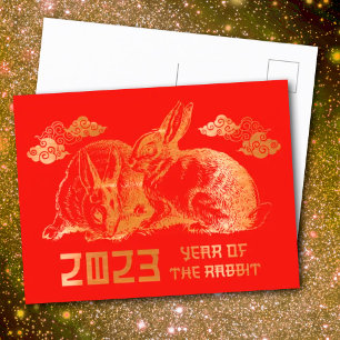 Chinesisches Sternzeichen Kaninchen Lunar Neujahr Feiertagspostkarte