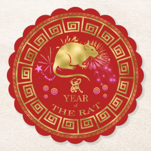 Chinesisches Sternzeichen Ratte Rot/Gold ID542 Untersetzer
