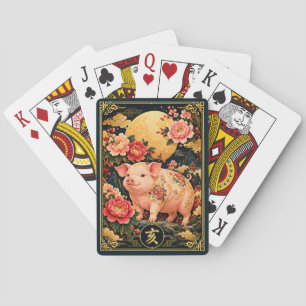 Chinesisches Sternzeichen Schwein mit goldenen Mon Spielkarten