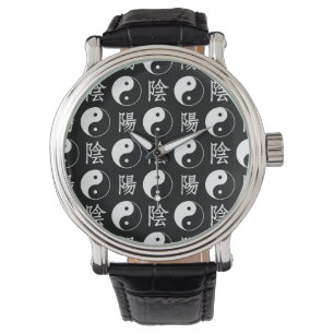Chinesisches Textmuster für das Black Yinyang-Symb Armbanduhr
