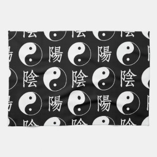 Chinesisches Textmuster für das Black Yinyang-Symb Geschirrtuch