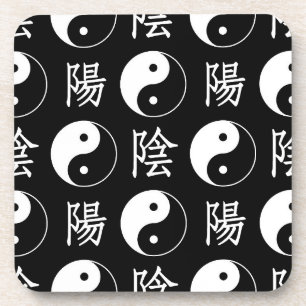 Chinesisches Textmuster für das Black Yinyang-Symb Getränkeuntersetzer