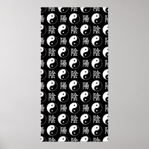 Chinesisches Textmuster für das Black Yinyang-Symb Poster