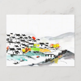 Chinesisches traditionelles Dorf in den Bergen Postkarte