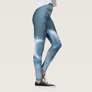 Chinesisches Weiß Blaues Drachen Kunst Fantasy Des Leggings
