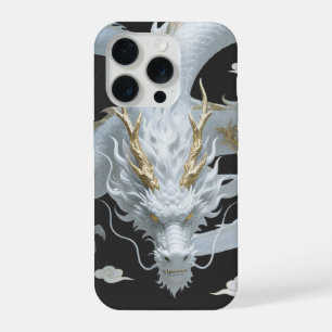 Chinesisches Weißgold-Drachen-Kunst-Fantasy-Design iPhone 15 Pro Hülle
