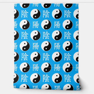 Chinesisches Yinyang-Muster mit blauem Hintergrund Tapete