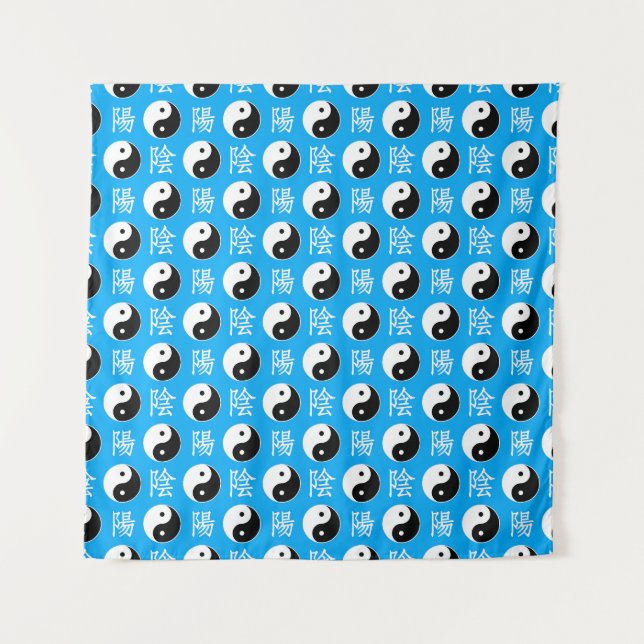 Chinesisches Yinyang-Muster mit blauem Hintergrund Wandteppich (Vorderseite)