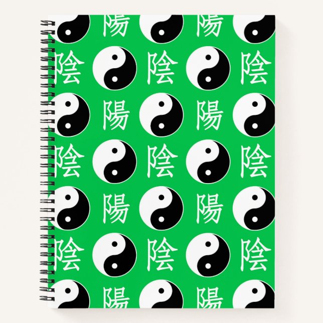 Chinesisches Yinyang-Muster mit grünem Hintergrund Notizbuch (Vorderseite)