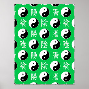 Chinesisches Yinyang-Muster mit grünem Hintergrund Poster