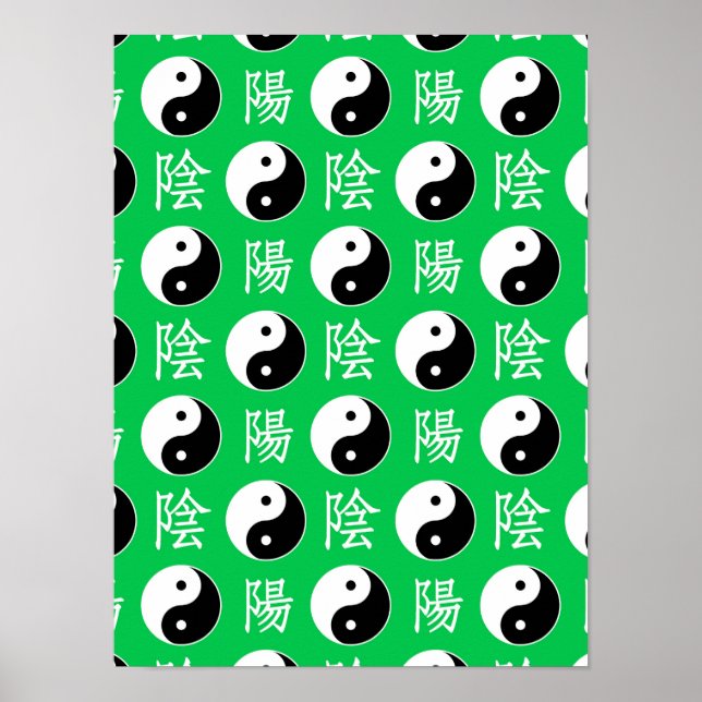 Chinesisches Yinyang-Muster mit grünem Hintergrund Poster (Vorne)
