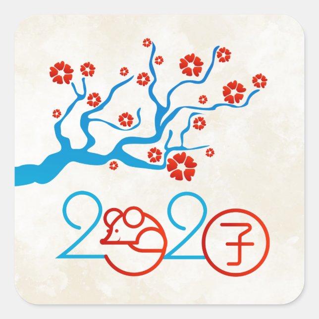 Chinesisches Zodiac Jahr der Ratte 2020 Quadratischer Aufkleber (Vorderseite)