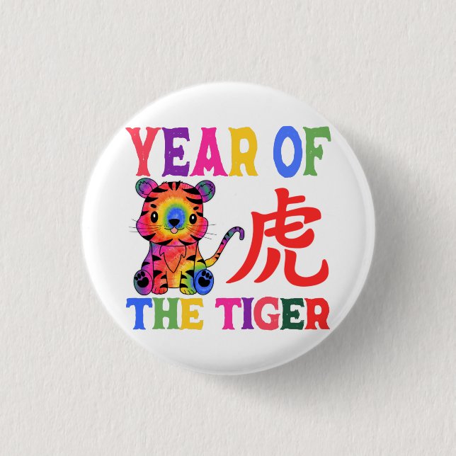 Chinesisches Zodiac - Jahr des Tigers in Regenboge Button (Vorderseite)