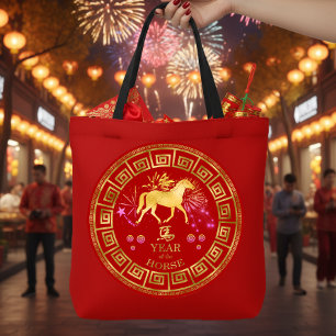 Chinesisches Zodiac Pferd Rot/Gold-ID542