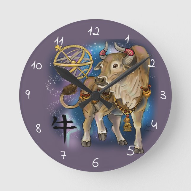 Chinesisches Zodiaka-Jahr der Ox Runde Wanduhr (Vorderseite)