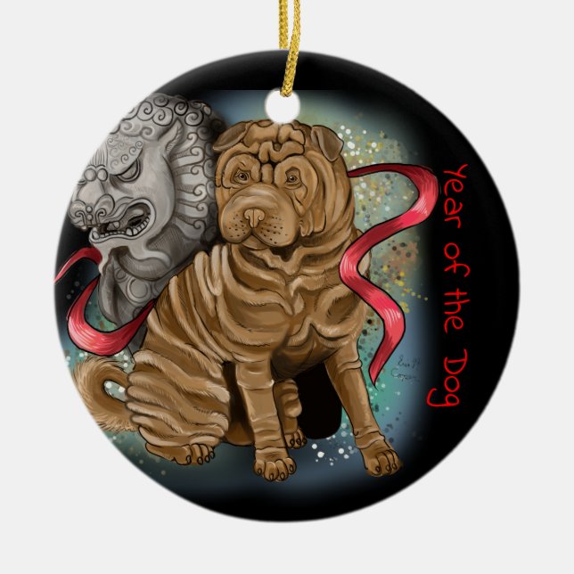 Chinesisches Zodiaka-Jahr des Hundes Keramikornament (Vorne)