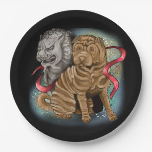 Chinesisches Zodiaka-Jahr des Hundes Pappteller