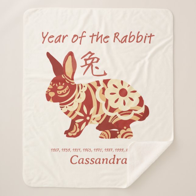 Chinesisches Zodiaka-Jahr des Kaninchenzeichens Sherpadecke (Vorderseite)