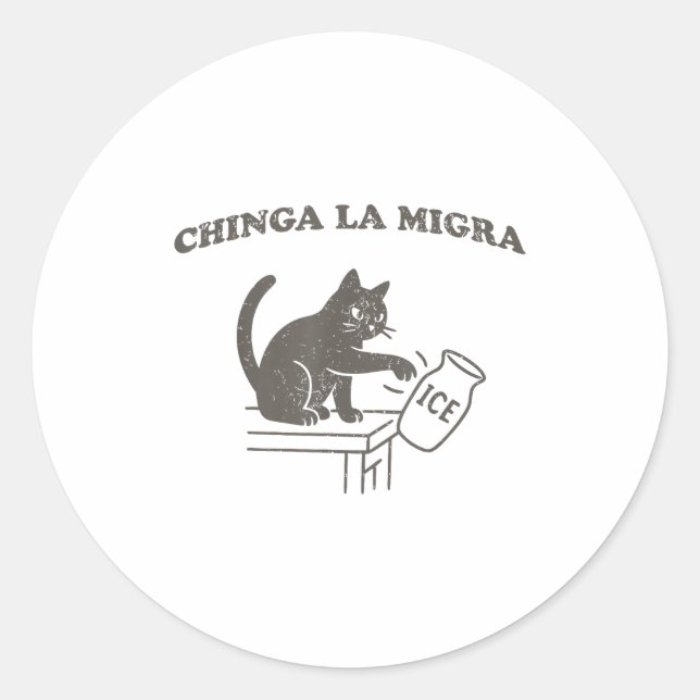 Chinga La Migra Immigration Abolish Ice Funny Cat  Runder Aufkleber (Vorderseite)