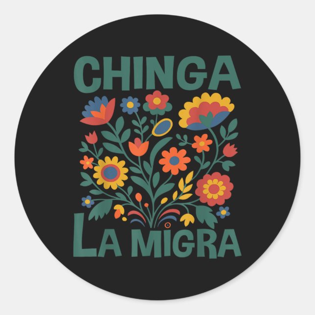 Chinga La Migra Retro Blumen  Runder Aufkleber (Vorderseite)