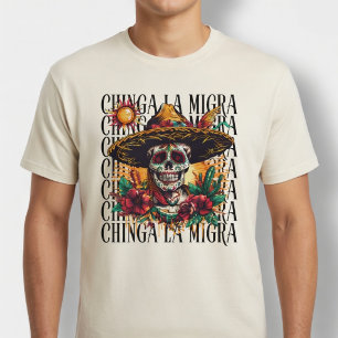Chinga La Migra Zucker-Schädel T-Shirt