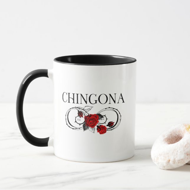 Chingona Rote Rose Mexikanisch Tasse (Mit Donut)