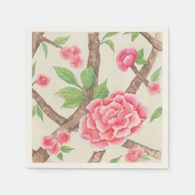 CHinois Pink Peony Cocktail Napkin Serviette (Vorderseite)