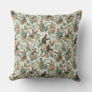 Chinoiserie-Affe mit Blumenmuster Kissen